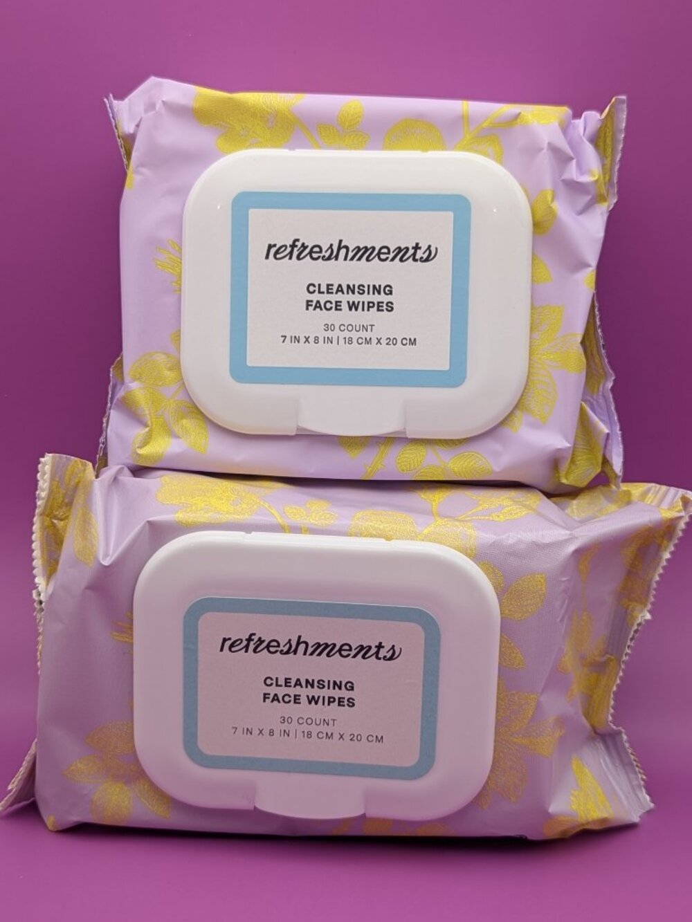 (2) Packs Ipsy Refreshments Cleansing Face Wipes 30 Wipes Each New/Sealed